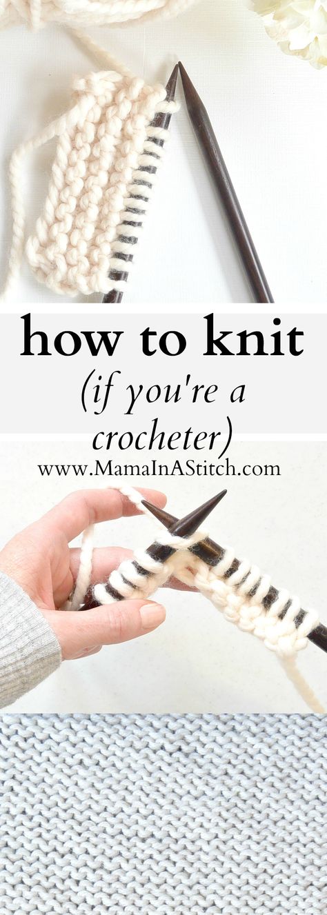 How To Knit (If You Crochet) – Mama In A Stitch Projek Mengait, Confection Au Crochet, Diy Bricolage, Learn How To Knit, Crochet Diy, How To Knit, Yarn Projects, Crochet Stitch, Bag Crochet