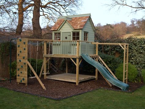 Diy Playhouse Plans, Playhouse For Kids, Playhouse With Slide, Playground Landscaping, Garden Playhouse, Playhouse Plans, Diy Playhouse, Backyard Playhouse, Build A Playhouse