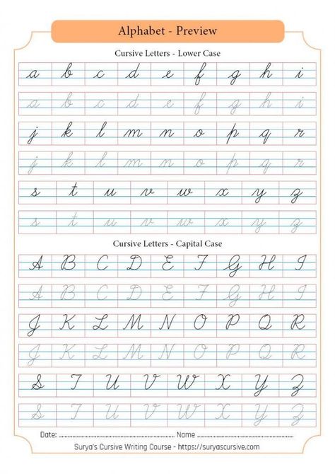 Cursive Alphabet Practice Sheet, Cursive Handwriting Practice Worksheets Alphabet, Cursive Alphabet Handwriting Practice, Cursive Alphabet Calligraphy, Caligraphy Practice, Alphabet In Cursive, Cursive Alphabet Printable, English Cursive Writing, Cursive Handwriting Fonts