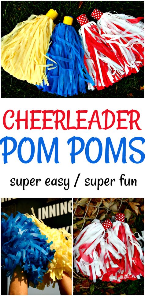 DIY Cheerleader Pom Poms - Super Easy And Fun! If you are looking to keep the kids occupied for a bit, then this is a great activity that older kids can do themselves. For summertime fun, kids can make their own pom poms then create a routine to perform for friend and family  - Dazzling Daily Deals How To Make Cheerleader Pom Poms Diy, Homemade Cheer Pom Poms, Make Pom Poms Cheerleading, Diy Cheer Pom Poms How To Make, Pom Pom Cheerleading Diy, How To Make A Cheer Pom Pom, Cheerleading Pom Poms Diy, How To Make Cheer Pom Poms, Cheerleader Pom Poms Diy