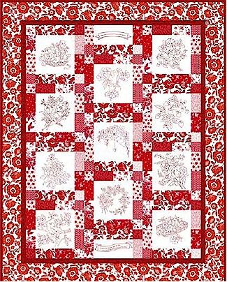 Free quilt pattern: Redwork Garden · Needlework News | CraftGossip.com Patchwork, Tela, Quilt Sashing, Redwork Embroidery Patterns, Japanese Quilt Patterns, Strip Quilt Patterns, Redwork Patterns, Panel Quilt Patterns, Free Quilt Pattern