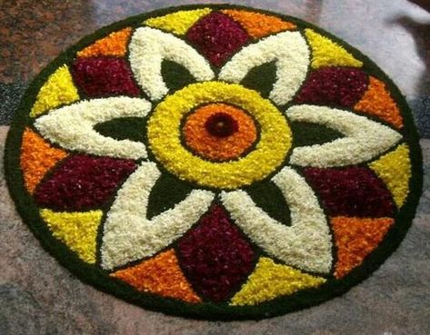 Easy Rangoli Patterns, Onam Pookalam, Happy Diwali Rangoli, Flower Rangoli Designs, Simple Flower Rangoli, Poo Kolam, Pookalam Design, Rangoli Designs Simple Diwali, Easy Rangoli Designs Diwali