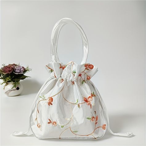 Faster shipping. Better service Handbags Storage, Hanfu Women, Sanitary Napkin Bag, Jewerly Bag, Bag Embroidery, Handbag Storage, Drawstring Purse, Flower Handbag, Indian Party Wear