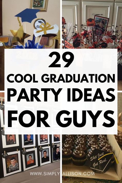 Need some graduation party ideas for guys? I found the best graduation party ideas for high school or college boys that you’ll love. Whether your the parent of the graduate or your the graduate this post is filled with a some graduation decor and themes that you should consider. I think #9 is my favorite graduation party ideas for guys. #graduation #graduationpartyideas #2021graduationpartyideas Male Grad Party Centerpieces, High School Senior Table Display, Masculine Graduation Centerpieces, Card Holder For Graduation Party, Graduation Display Table For Guys, Grad Display Table, Masculine Graduation Party, 2023 Graduation Party Ideas For Guys, Grad Party Decorations For Guys