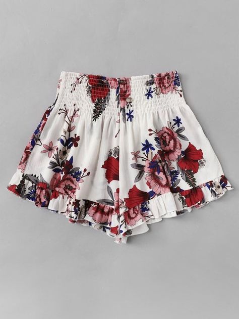 Plus Floral Print Elastic Waist Shorts | SHEIN Plus Size Outfits With Sneakers, Tokyo Street Fashion, Diy Clothes Design, Le Happy, Style Grunge, Plus Size Shorts, Elastic Waist Shorts, Grunge Style, Type Of Pants