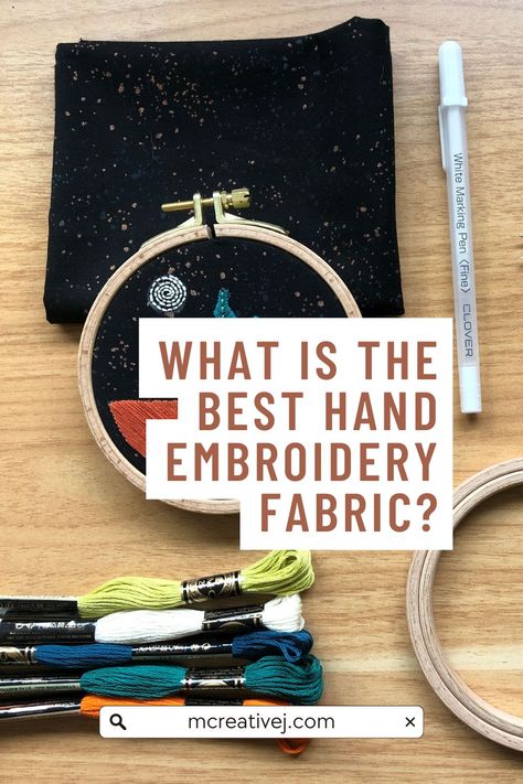 The great thing about embroidery is that you can stitch on anything. That doesn't mean you should, but you can! Over the years, I have found that some materials are easier to embroider than others. What Fabric Should You Use for Hand Embroidery? When you're just starting to get into hand embroidery, use a fabric that has little to no stretch, is a smooth, and doesn't have any openings or gaps in the fabric. Hand Embroidery, Learning To Embroider, Hand Embroidery Projects, Embroidery Fabric, What Type, Hoop Art, Embroidery Projects, Embroidery Hoop, Linen Fabric