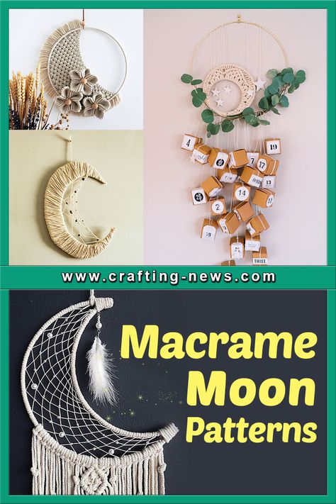 Macrame Knots Diy, Macrame Moon, Bohemian Decor Diy, Vintage Macrame Patterns, Decor Stand, Free Macrame Patterns, Moon Dreamcatcher, Simple Macrame, Moon Crafts