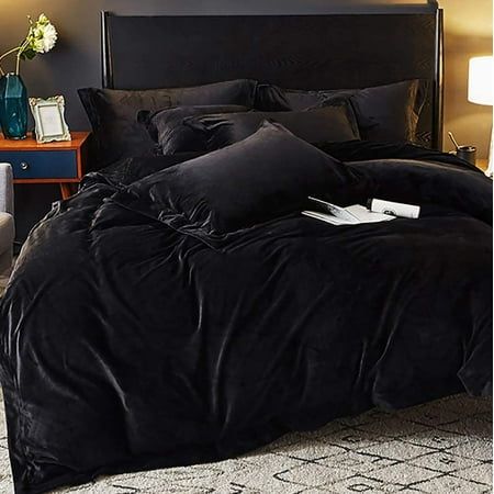 Material: 100% 150 gsm exquisite Velvet fabric, soft and comfortable. The durable velvet flannel fabric is not easy to pilling after frequent wash. With a hidden zipper closure on flannel duvet cover, greatly speed up your bed-making process. Size: King.  Color: Black. Velvet Bed Sheets, Black Bed Sheets, Velvet Duvet Cover, Black Bed Set, Velvet Comforter, Black Comforter, Flannel Duvet Cover, Black Duvet, Velvet Duvet