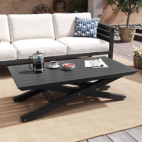 JOINHOM Patio Coffee Table Height Adjustable - Outdoor Coffee Side Table with Waterproof, Rust-Proof, Patio Table Rectangle Coffee Table Fit with Patio Conversation Set, Light Weight, All Weather Adjustable Coffee Table, Lift Up Coffee Table, Patio Coffee Table, Coffee Table Height, Lift Coffee Table, Wicker Coffee Table, Outdoor Coffee Table, Coffee Table To Dining Table, Adjustable Height Table
