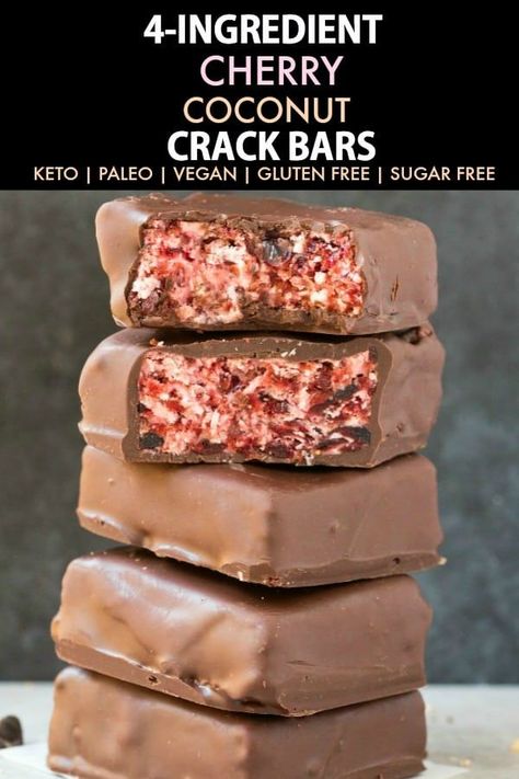 Cherry Coconut Bars, Coconut Filling, Cherry Coconut, 4 Ingredient Recipes, Postre Keto, Coconut Bars, Low Carb Dessert, Vegan Sugar, Cherry Recipes