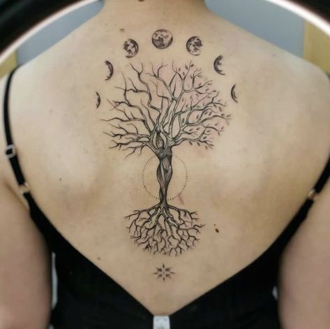 Tree Of Life Tattoo On Back, Tree Of Life Tattoo Back For Women, Woman Tree Tattoo Goddesses, Tree Tattoo Back Women, Feminine Tree Of Life Tattoo, Tree Of Life Back Tattoo Women, Tree On Back Tattoo, Back Tree Tattoo Women, Tree Of Life Shoulder Tattoo