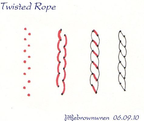 06.09.10 TWISTED ROPE by littlebrownwren, via Flickr Tangle Patterns, Modele Zentangle, Rope Drawing, Zentangle Tutorial, Muster Tattoos, Tangle Pattern, Tangle Doodle, Zentangle Designs, Tangle Art