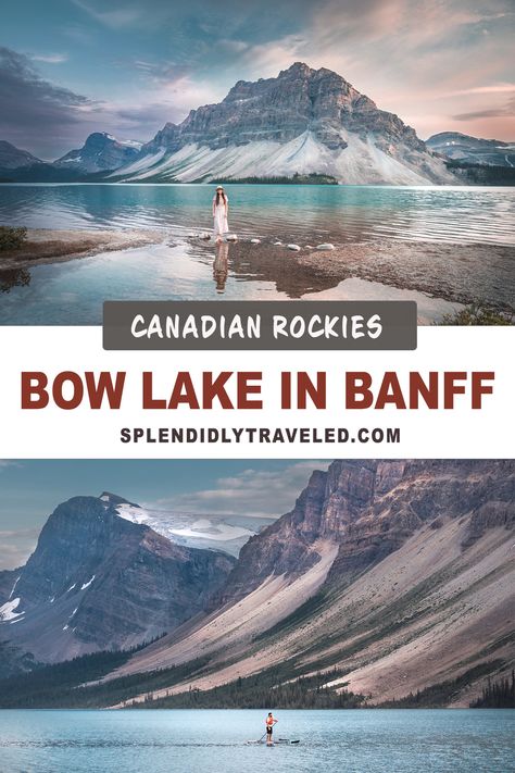 In this guide, we share everything you need to know before visiting Bow Lake in Banff National Park! #lake #banffnationalpark #canada Icefield Parkway, West Coast Canada, Alberta Travel, Banff Canada, Glacier Park, Lake Lodge, Majestic Mountains, Mountain Travel, Beautiful Travel Destinations