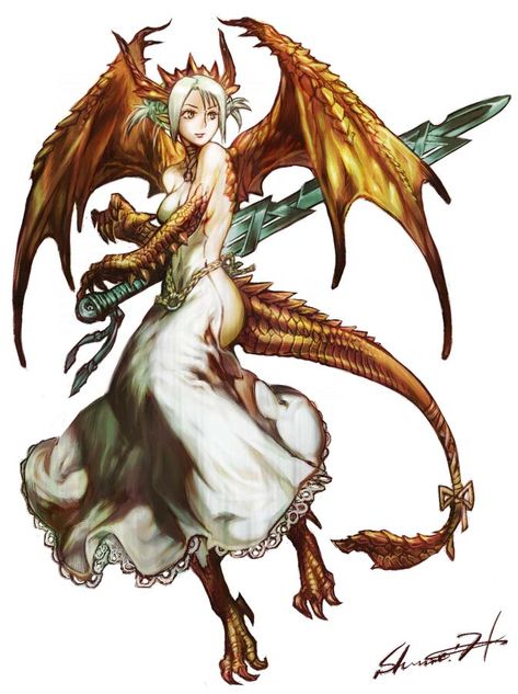 Humanoid Dragon, Anime Karakterek, Humanoid Creatures, Dragon Girl, Anime Monsters, Fantasy Races, Dragon Wings, Art Characters, 판타지 아트