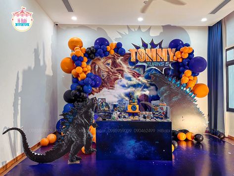 King Kong Vs Godzilla Birthday Party, Godzilla Decorations, Godzilla Party, Godzilla Birthday Party, Godzilla Birthday, King Kong Vs Godzilla, 5th Birthday Party, King King, Slime Party