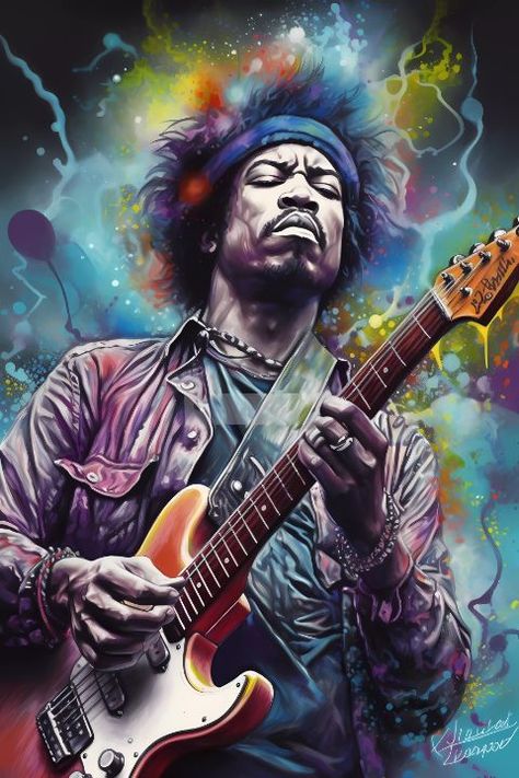 Digital Art People, Guitarist Art, Jimi Hendrix Art, Vintage Music Art, Classic Rock Artists, Jimi Hendrix Poster, Bob Marley Art, Dali Paintings, Rock Poster Art