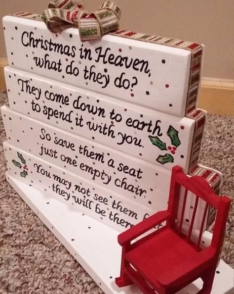 Just one empty chair... Christmas In Heaven Poem, Christmas In Heaven, Homemade Christmas Gifts, Noel Christmas, Christmas 2016, Christmas Deco, Homemade Christmas, Xmas Crafts, Christmas Signs