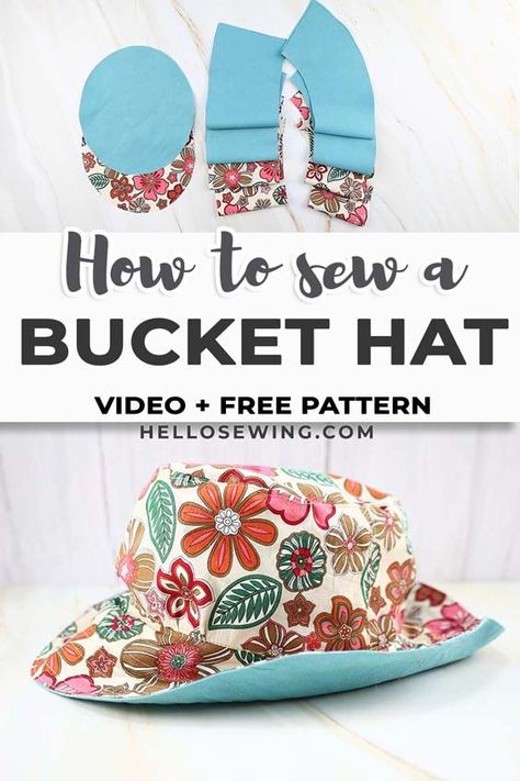 How To Make A Bucket Hat, Diy Bucket Hat, Patterns To Sew, Diy Bucket, Bucket Hat Pattern, Sewing Hats, Sewing Machine Projects, Reversible Bucket Hat, Hat Patterns To Sew