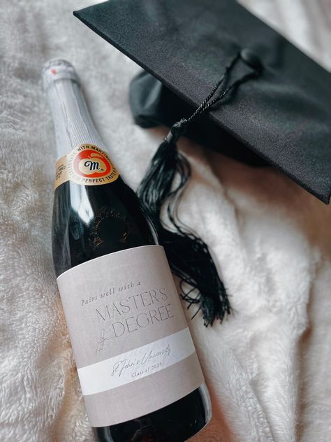 Graduation champagne with a masters degree custom label Vision Board Ideas Masters Degree, Vision Board Masters Degree, 2024 Vision Board Masters Degree, Bachelors Degree Vision Board, Master’s Degree Aesthetic, Masters Degree Graduation Aesthetic, Vision Board Master Degree, 2024 Vision Board Graduation, Master's Degree Aesthetic