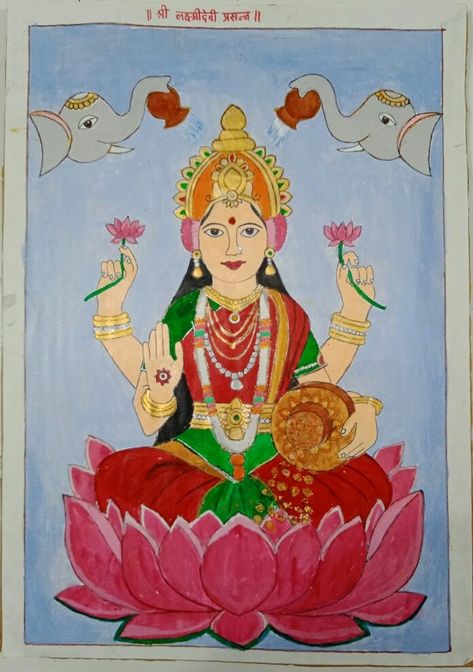 Simple laxmi mata painting with acrylic colours.