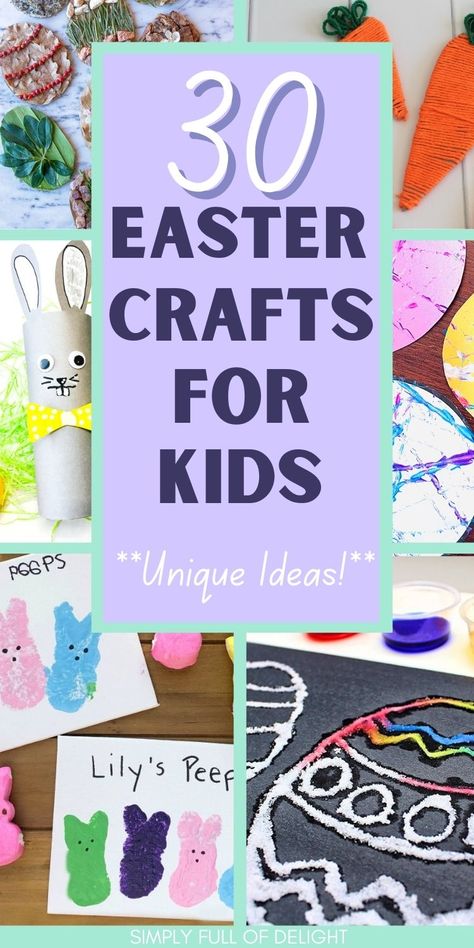 easter crafts for kids including yarn carrot, paper bunny, peeps stamping, marble paint egg, salt egg and more! Craft Ideas For Preschool, Easy Easter Crafts For Kids, Easter Gingerbread House, Easter Crafts Diy Kids, Easter Craft Ideas, Easter Arts And Crafts, Fun Easter Crafts, Easter Activities For Kids, Easy Easter Crafts