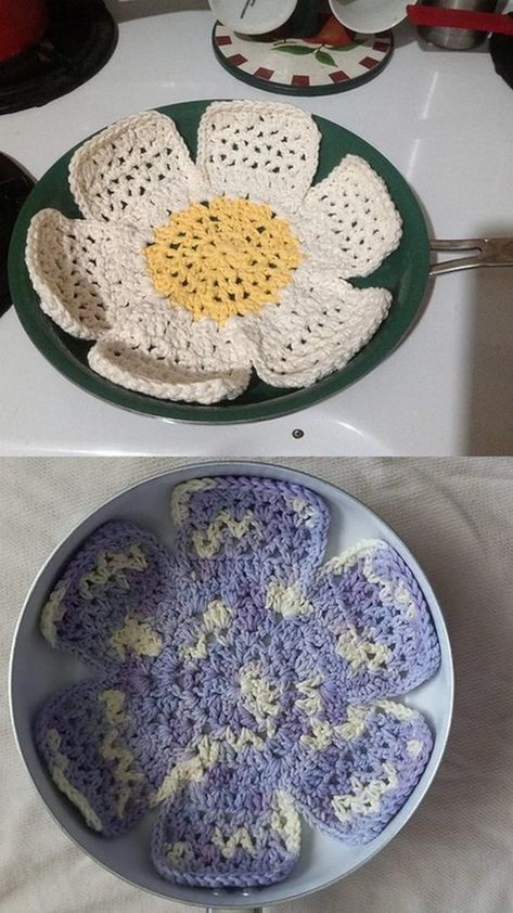 Free Kitchen Protector Crochet Patterns - Pretty Pan Protectors Couture, Amigurumi Patterns, Pan Protector Crochet Pattern, Crochet Bowl Protector, Crochet Pot And Pan Protectors, Things To Crochet For The Kitchen, Crocheted Pan Protectors, Pot And Pan Protectors Diy, Crochet Pot Protectors Free Pattern