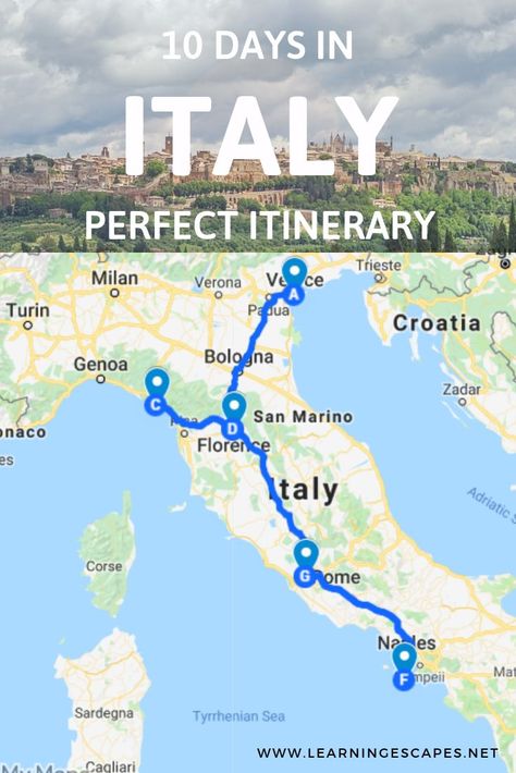 A perfect itinerary to see classic Italy in 10 days: discover how to plan each day so you can see Italy's most famous cities and landmark on you 10 day Italy vacation #italy #bucketlist #travel #Europe 10 Days Italy Itinerary, Italy In 10 Days, Italy Iterinary, 7 Days In Italy Itinerary, Italy 10 Day Itinerary, 10 Days In Italy Itinerary, Italy Itinerary 1 Week, Italy Itinerary 10 Days, Italy Travel Map