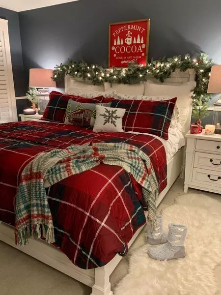 VAN ZYVERDEN 87427 Live Fresh Cut … curated on LTK Cute Bedroom Christmas Decor, Christmas Garland On Bed Headboard, Garland Over Bed, Christmas Aesthetic Cozy Bedroom, Christmas Bedrooms Cozy, Xmas Bedroom, Cozy Christmas Bedroom, Holiday Bedroom Decor, Autumn Bedroom Decor