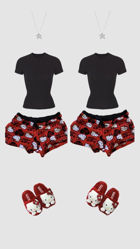 Baddie Pajamas Outfits, Hello Kitty Pjs, Bff Matching Outfits, Matching Outfits Best Friend, Populaire Outfits, Latina Fashion Outfits, Hello Kitty Clothes, Cute Pajama Sets, Cute Lazy Day Outfits