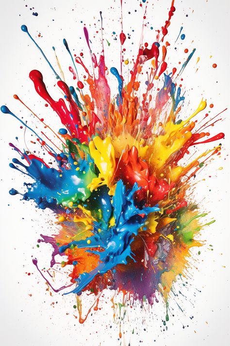 An artistic and vibrant photo of multiple splashes of colorful paint on a pristine white background, creating a dynamic and visually appealing abstract composition. The vivid colors contrast strikingly against the white, forming intricate patterns and shapes as the paint splatters and merges together. Splashes Of Color, Colorful Abstract Art Backgrounds, Paint Splash Wallpaper, Modern Expressionism Art, Color Splash Background, Splash Wallpaper, Vivid Art, Vibrant Wallpaper, Splash Painting