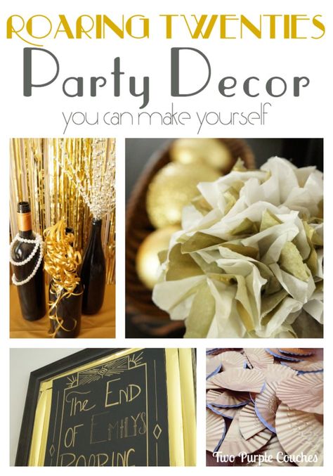 Throw a Roaring Twenties Party for NYE #parties #roaringtwenties #gatsbyparty www.twopurplecouches.com Roaring 20s Theme Party, Roaring 20s Party Decorations, 20s Theme Party, Roaring 20s Birthday Party, 20s Party Decorations, 20s Theme, Roaring 20s Theme, Roaring 20s Birthday, Il Grande Gatsby