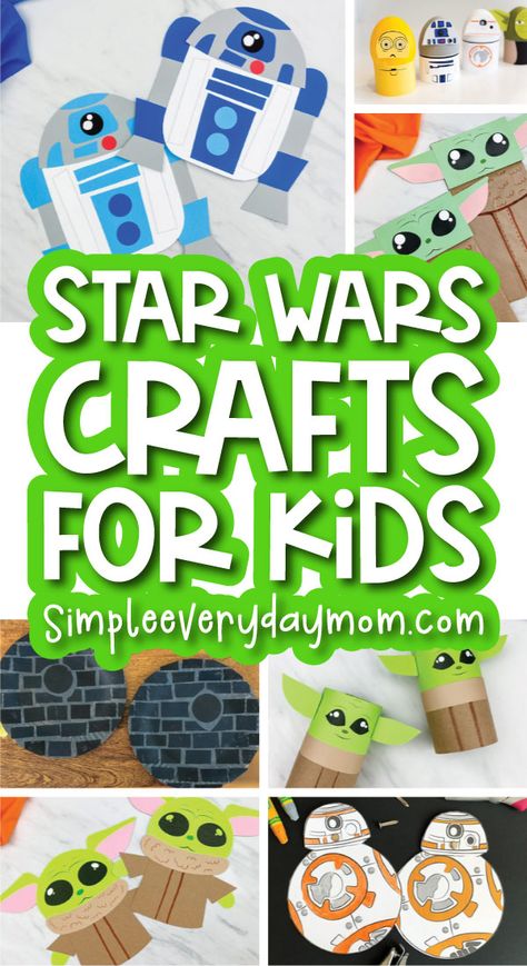 Need some fun Star Wars crafts for kids to make? Try out any one of these easy activities that include droids, Baby Yoda, and more! Download the FREE templates too; they're perfect for May the 4th! Star Wars Camp Ideas, Star Wars Preschool Activities, Star Wars Crafts For Kids, Star Wars Kids Crafts, Yoda Card, Star Wars Party Games, Star Wars Activities, Yoda Party, Star Wars Classroom