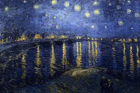 Meaning & Analysis: Starry Night Over the Rhone by Vincent Van Gogh Lukisan Van Gogh, فنسنت فان جوخ, Starry Night Over The Rhone, Van Gogh Pinturas, Vincent Willem Van Gogh, Istoria Artei, Vincent Van Gogh Paintings, Most Famous Paintings, Arte Van Gogh