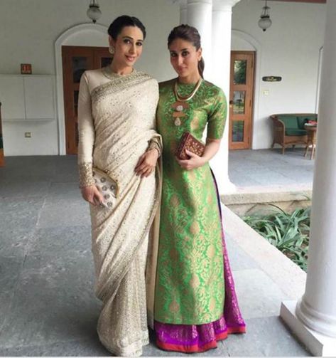 Kareena Kapoor with Karisma Kapoor. #Bollywood #Fashion #Style #Beauty #Desi #Hot #Saree #Instagram Salwar Kamiz, Desi Clothes, Indian Couture, Indian Attire, Desi Fashion, Designer Dresses Indian, India Fashion, Indian Designer Wear, Indian Sarees