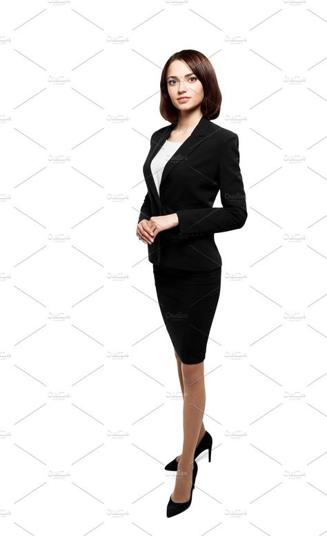 Successful business woman isolated over white by sport&beauty stock photo on @creativemarket Corporate Posing Women, Corporate Poses Business Women, Corporate Attire Photoshoot Ideas, Full Body Professional Photo, Business Woman Pose Standing, Formal Poses For Women, Corporate Photoshoot Women Pose, Corporate Headshots Women Poses Standing, Business Poses For Women Standing