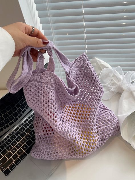 Purple Vacation Collar  Crochet Plain Crochet Bags Embellished   Women Bags Crochet Projects Purple, Purple Bag Crochet, Crochet Bag Purple, Crochet Purple Bag, Purple Crochet Ideas, Purple Crochet Projects, Purple Crochet Bag, Light Purple Crochet, Maya Aesthetic