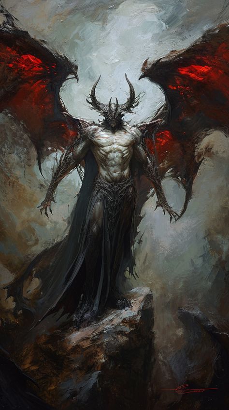 Follow for more!! King Belial Demon, Winged Demon Art, Evil God Art, Half Demon Male, Demon King Art, Fantasy Demon Art, Demon With Wings, Demonic Dragon, Demon Beast