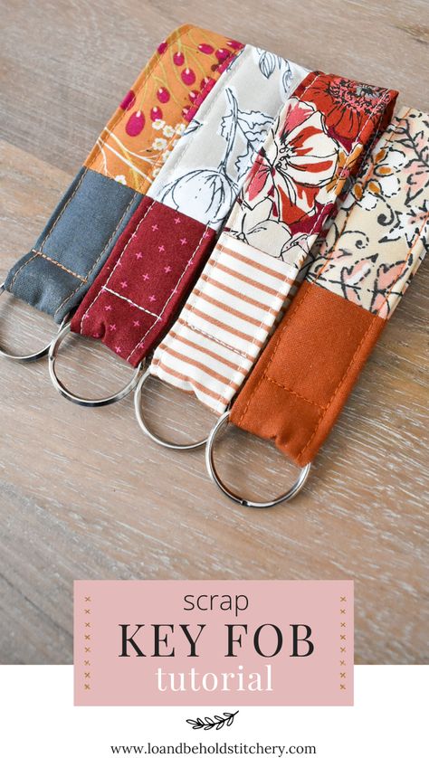 Scrap Key Fob Tutorial | Lo & Behold Stitchery Sewing Projects With One Yard Of Fabric, 4 H Sewing Project Ideas, Sewing For Elderly, Easy Sewing Crafts To Make And Sell, Quick Beginner Sewing Projects, Gifts To Sew For Nurses, 10 Min Sewing Projects, Key Ring Sewing Pattern, Sewing Projects With Knit Fabric