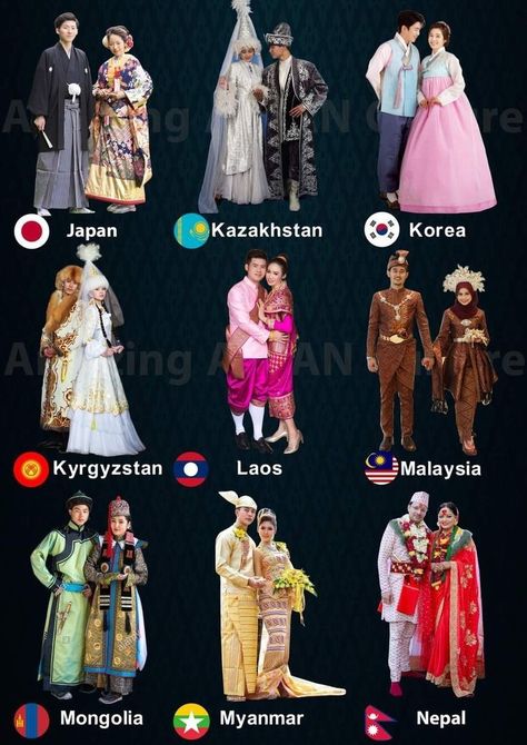 Kyrgyzstan Traditional Dress, 14th Century Clothing, Asian Traditional Clothes, Traditional Wedding Dress, Costumes Around The World, National Clothes, Traditional Dresses Designs, Culture Clothing, Asian Culture