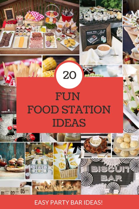 Create some fun and easy get-togethers with friends using these 20 Fun Build Your Own Food Bar Ideas.  Food bars create an informal atmosphere that you can prepare before your guest arrive which allows you to relax and enjoy spending time with your guest. Sandwich Station Food Bars Party Ideas, Essen, Holiday Bar Ideas, Christmas Food Stations, Fun Snack Bar Ideas, Dinner Bar Ideas Food Stations, Small Family Party Ideas, Make Your Own Dessert Bar, Good Bars For Parties