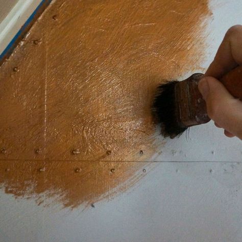 Copper Paint Walls, Hammered Copper Backsplash, Metallic Paint Walls, Copper Metallic Paint, Painting Over Wallpaper, Lady Cave, Paint Backsplash, Copper Ceiling, Copper Backsplash