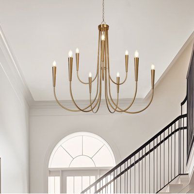 Rosdorf Park Rosdorf Park Sima Brushed Honey Gold Finish Chandelier | Wayfair Gold Entry Chandelier, Large Gold Chandelier High Ceilings, Gold Living Room Chandelier, Large Chandelier High Ceilings, Oversized Chandelier, Country Light Fixtures, Entry Chandelier, French Modern, Large Foyer