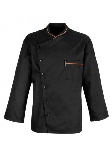 Chicago Chef Jacket - Black with Orange Piping Chef Jackets Women, Chef Bandana, Waiter Outfit, Cafe Uniform, Black Chef, Ancient Drawings, Hotel Uniform, Chef Shirts, Chef Wear