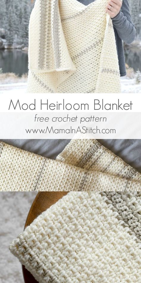 Mod Heirloom Crochet Blanket By Jessica - Free Crochet Pattern - (mamainastitch) Heirloom Crochet Blanket, Modern Cardigan, Heirloom Crochet, Shell Crochet, Pullover Crochet, Heirloom Blanket, Crochet Wearables, Crochet Blanket Pattern, Cardigan Crochet