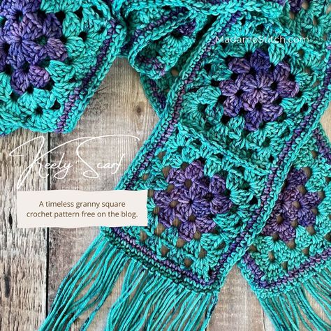 Granny Sqare Scarf, Free Granny Square Scarf Pattern, Granny Square Crochet Scarf Pattern Free, Granny Square Scarves, Granny Square Scarf Crochet Pattern, Crochet Granny Square Scarf Pattern Free, Crochet Granny Scarf, Granny Square Crochet Scarf, Granny Square Scarf Pattern Free