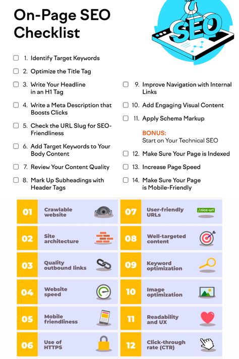 On-Page SEO Checklist Seo Marketing Tips, On Page Seo Checklist, Onpage Seo, Seo Wordpress, Branding Checklist, Seo Checklist, Seo Plan, Best Study Tips, Seo Basics