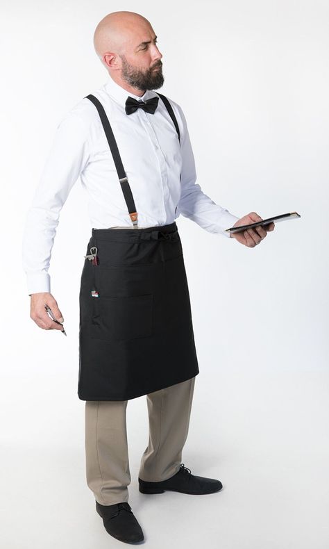 "Quality Waiter / Waitress Medium Black Bistro Apron w/ Multiple Pockets - Proudly Made in USA Washable Poly / Cotton Blend Made in USA Quality Medium Black Bistro Apron 31\" wide by 24\" long Wider for a better fit. 6 Pocket Design helps organize your supplies for better service Durable Construction, soil and stain resistant, machine washable Exquisite Style - Looks great / Fits Well, Quality product Five Star Look! Item # apmfbl Black Bistro restaurant apron, waiter apron, chef apron, bar apron, waitress apron, wide apron, multiple pocket apron, quality apron, black apron, skirt apron, half apron, waist apron, chef apron, food server apron, vendor apron, teacher apron" Tf2 Oc, Waiter Apron, Bar Uniform, Vendor Apron, Bar Apron, Bistro Apron, Restaurant Aprons, Waitress Apron, Teacher Apron