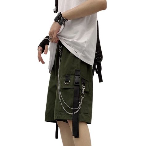 Alt Boy Outfits, Knee Length Cargo Shorts, Baggy Shorts Outfit, Emo Pants, Techwear Girl, Cargo Shorts Outfit, Grunge Shorts, Y2k Baggy, Baggy Streetwear