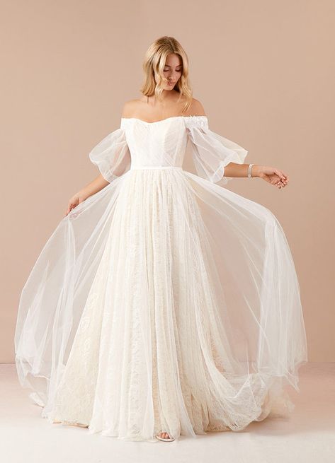 Cottagecore Wedding Dress Puffy Sleeve, Elegant Wedding Dress Lace, Elegant Wedding Dresses Lace, Fantasy Wedding Dress, Puffy Wedding Dresses, Wedding Dresses Whimsical, Pleated Tulle, Garden Wedding Dresses, Fairy Tale Wedding Dress