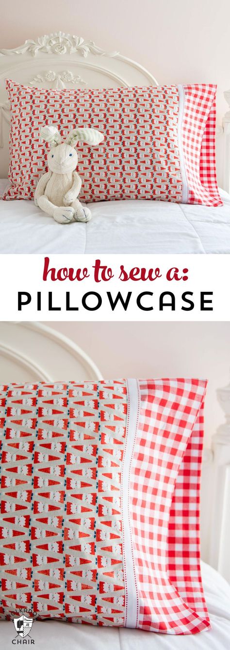 Learn a quick and easy way to sew a pillowcase on http://polkadotchair.com Sew Ins, Syprosjekter For Nybegynnere, Sew A Pillowcase, Hantverk Diy, Pillow Cases Diy, Polka Dot Chair, Christmas Pillowcases, Costura Diy, Beginner Sewing Projects Easy